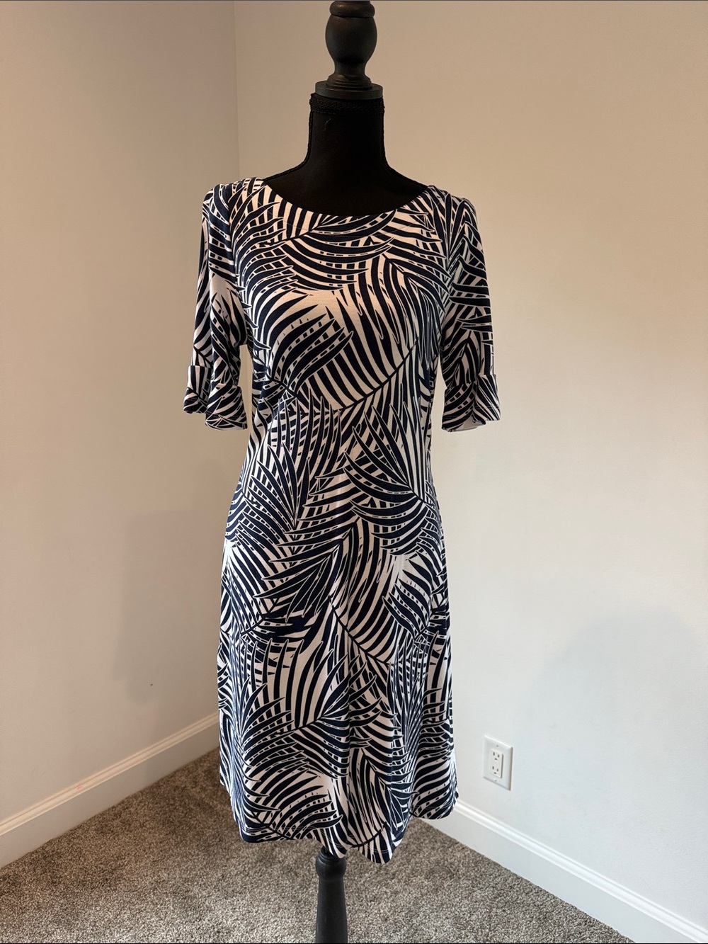Tommy Bahama Navy & White Palm-Print Dress